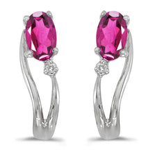  14k White Gold Oval Pink Topaz And Diamond Wave Earrings