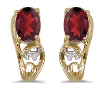  14k Yellow Gold Oval Garnet And Diamond Earrings