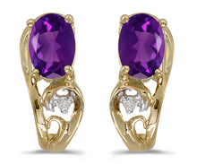  14k Yellow Gold Oval Amethyst And Diamond Earrings