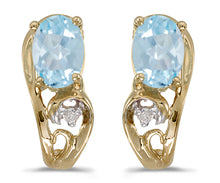  14k Yellow Gold Oval Aquamarine And Diamond Earrings