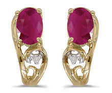  14k Yellow Gold Oval Ruby And Diamond Earrings