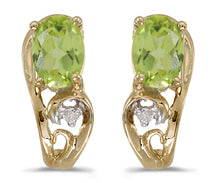  14k Yellow Gold Oval Peridot And Diamond Earrings