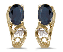 14k Yellow Gold Oval Sapphire And Diamond Earrings