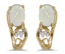  14k Yellow Gold Oval Opal And Diamond Earrings
