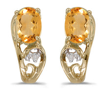  14k Yellow Gold Oval Citrine And Diamond Earrings