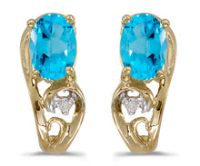  14k Yellow Gold Oval Blue Topaz And Diamond Earrings