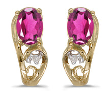  14k Yellow Gold Oval Pink Topaz And Diamond Earrings
