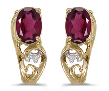  14k Yellow Gold Oval Rhodolite Garnet And Diamond Earrings