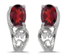  14k White Gold Oval Garnet And Diamond Earrings