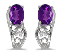  14k White Gold Oval Amethyst And Diamond Earrings