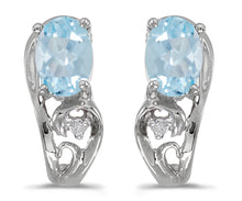  14k White Gold Oval Aquamarine And Diamond Earrings