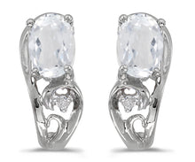  14k White Gold Oval White Topaz And Diamond Earrings