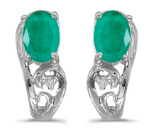 14k White Gold Oval Emerald And Diamond Earrings