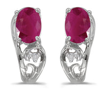  14k White Gold Oval Ruby And Diamond Earrings