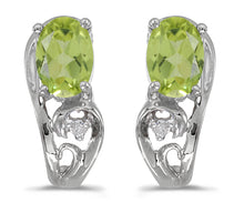  14k White Gold Oval Peridot And Diamond Earrings