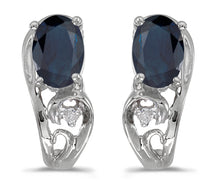  14k White Gold Oval Sapphire And Diamond Earrings
