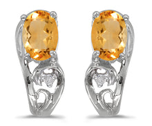  14k White Gold Oval Citrine And Diamond Earrings