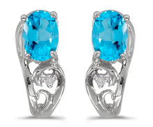  14k White Gold Oval Blue Topaz And Diamond Earrings