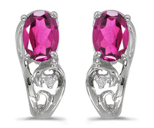  14k White Gold Oval Pink Topaz And Diamond Earrings