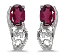  14k White Gold Oval Rhodolite Garnet And Diamond Earrings