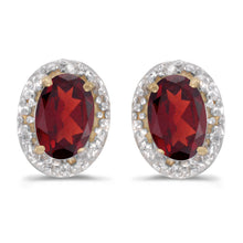  14k Yellow Gold Oval Garnet And Diamond Earrings