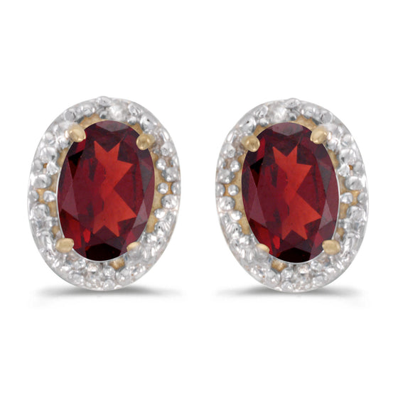 14k Yellow Gold Oval Garnet And Diamond Earrings