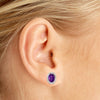 14k Yellow Gold Oval Amethyst And Diamond Earrings