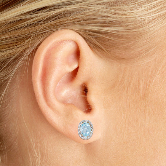 14k Yellow Gold Oval Aquamarine And Diamond Earrings