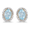 14k Yellow Gold Oval Aquamarine And Diamond Earrings