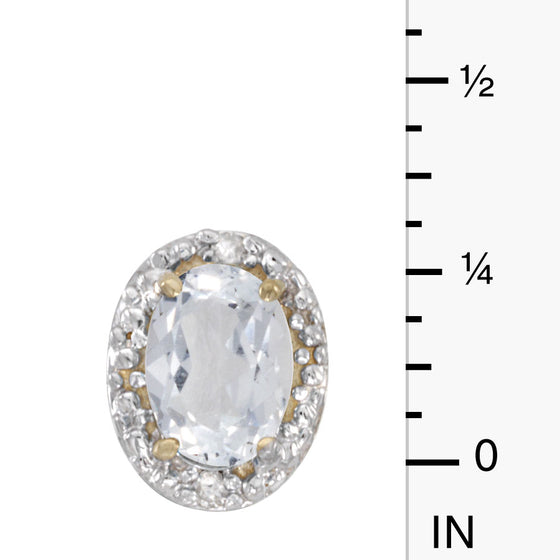 14k Yellow Gold Oval White Topaz And Diamond Earrings