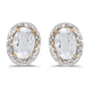 14k Yellow Gold Oval White Topaz And Diamond Earrings