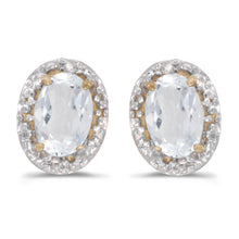  14k Yellow Gold Oval White Topaz And Diamond Earrings
