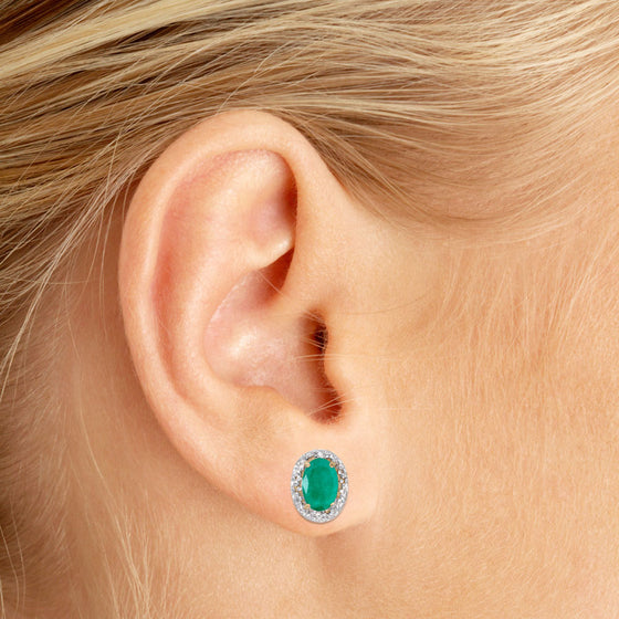 14k Yellow Gold Oval Emerald And Diamond Earrings