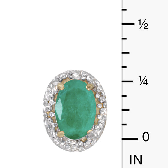 14k Yellow Gold Oval Emerald And Diamond Earrings