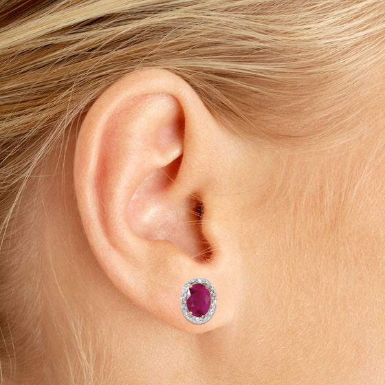 14k Yellow Gold Oval Ruby And Diamond Earrings