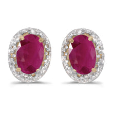  14k Yellow Gold Oval Ruby And Diamond Earrings