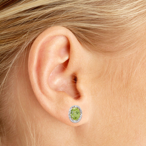 14k Yellow Gold Oval Peridot And Diamond Earrings