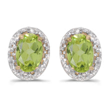 14k Yellow Gold Oval Peridot And Diamond Earrings