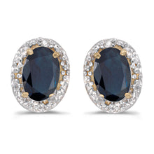  14k Yellow Gold Oval Sapphire And Diamond Earrings