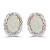 14k Yellow Gold Oval Opal And Diamond Earrings