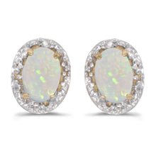  14k Yellow Gold Oval Opal And Diamond Earrings