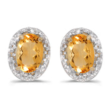  14k Yellow Gold Oval Citrine And Diamond Earrings
