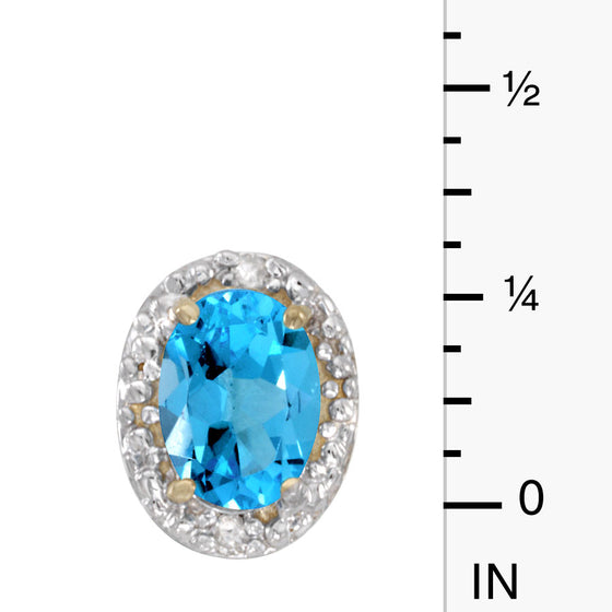 14k Yellow Gold Oval Blue Topaz And Diamond Earrings
