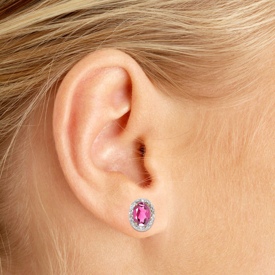 14k Yellow Gold Oval Pink Topaz And Diamond Earrings