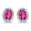 14k Yellow Gold Oval Pink Topaz And Diamond Earrings
