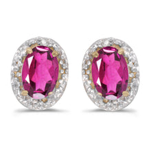  14k Yellow Gold Oval Pink Topaz And Diamond Earrings