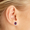 14k Yellow Gold Oval Rhodolite Garnet And Diamond Earrings