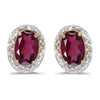 14k Yellow Gold Oval Rhodolite Garnet And Diamond Earrings
