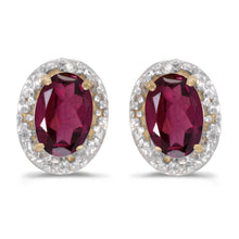  14k Yellow Gold Oval Rhodolite Garnet And Diamond Earrings