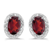  14k White Gold Oval Garnet And Diamond Earrings